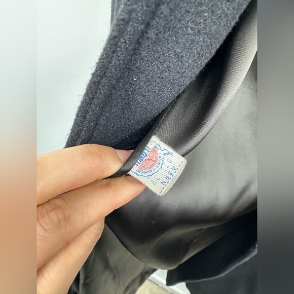 Vintage Tweed Black Wool Long Line Coat Single Breast Large Button Size M - Picture 11 of 14